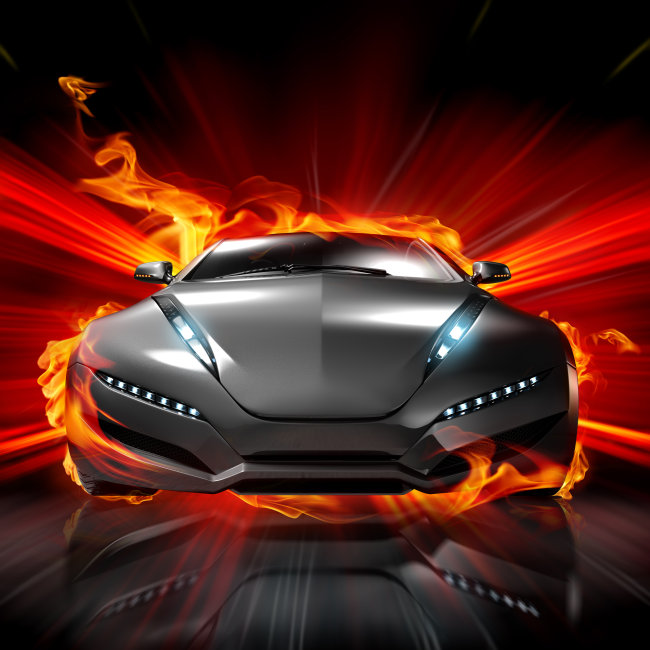 烈焰飞车免费下载 创意图片放射光束火焰跑车汽车燃烧矢量图素材炫酷