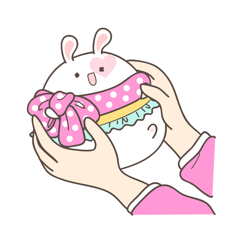 卡通手绘可爱萌萌哒兔子双手抚摸模板免费下载