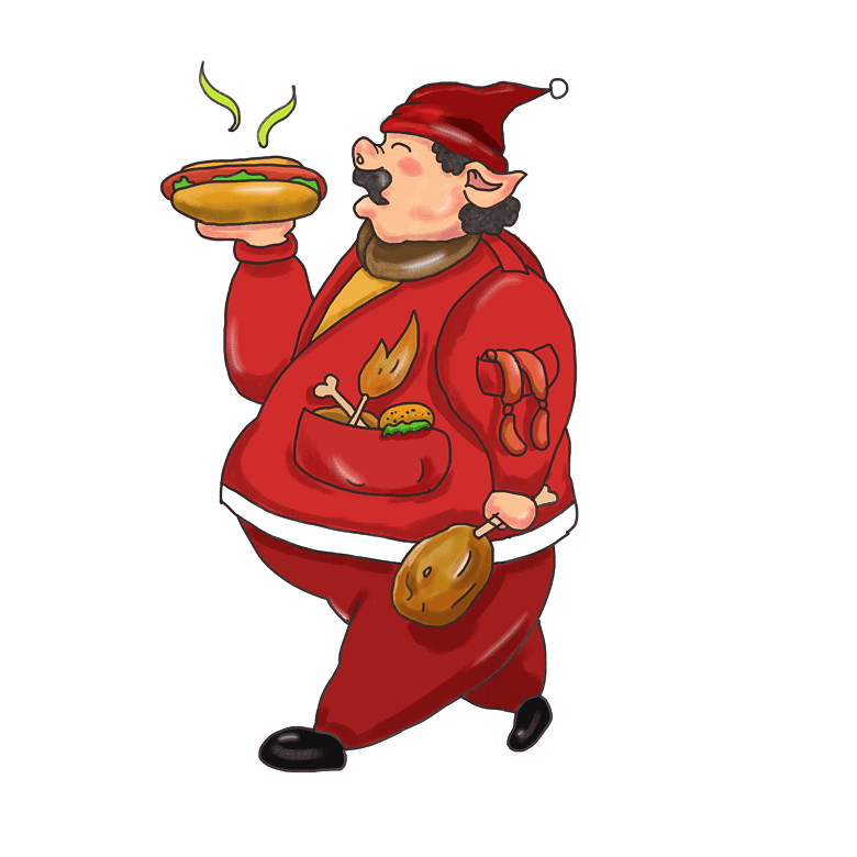 2019年猪年吉祥吃热狗的猪PNG插图模板免费