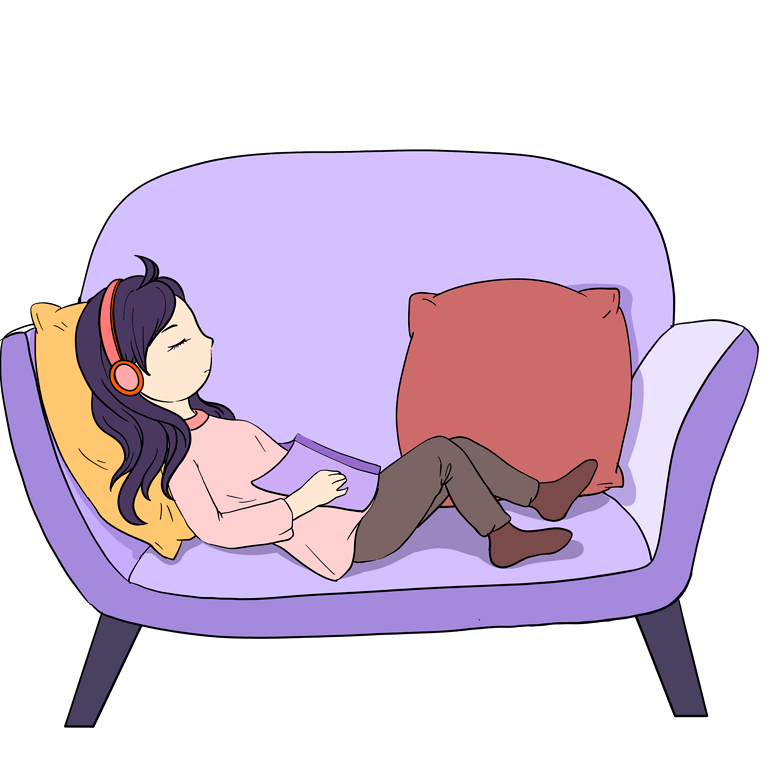 宅在家的小女孩在听歌手绘插画模板免费下载_