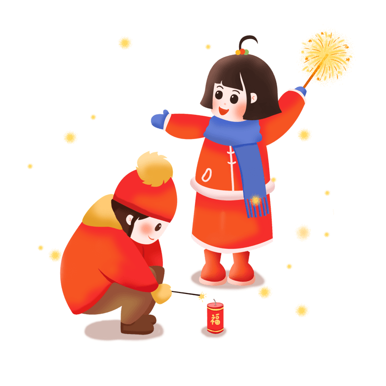 新年玩耍儿童插画手绘放烟花模板免费下载_p