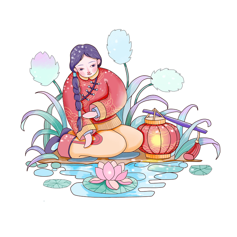 早春新年南方少女红色棉袄广东逛花市PNG模