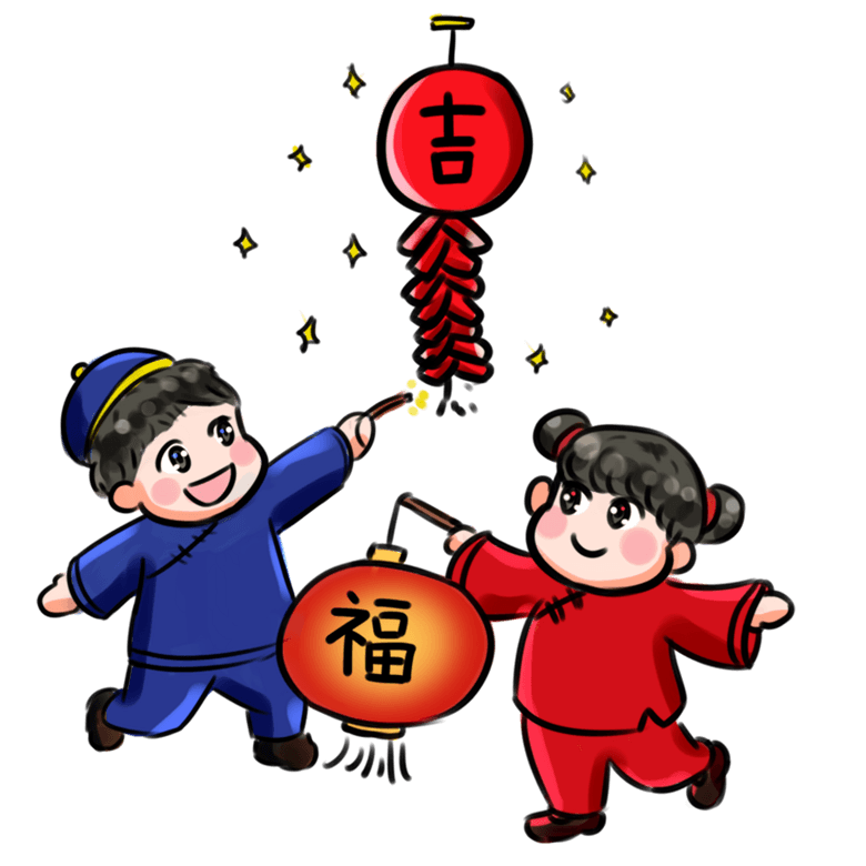 2019年新年快乐系列卡通手绘Q版庆祝鞭炮模板