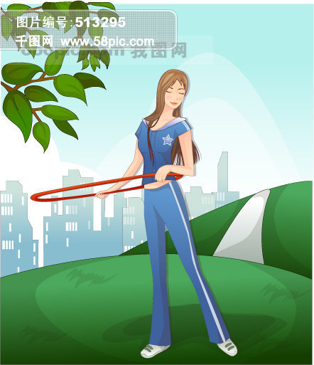 矢量运动素材 运动 健身 可爱女孩 瘦身 呼啦圈