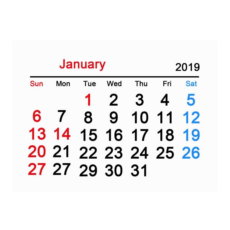 格子款2019年日历1月专用