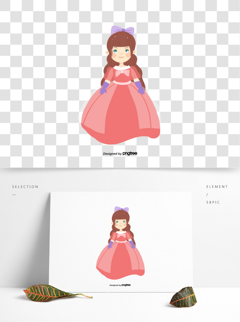 卡通粉色公主裙的女孩模板免费下载_psd