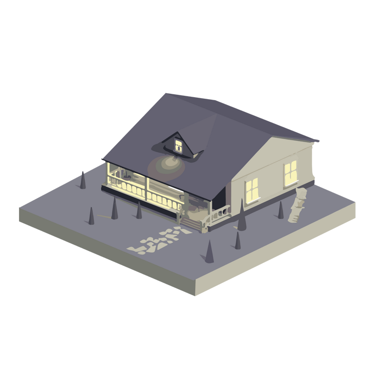 房屋别墅2.5d夜晚矢量免抠图