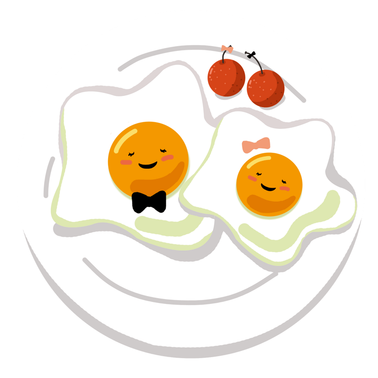 卡通情侣食物煎鸡蛋插画