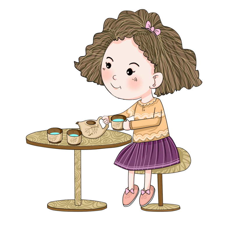 养生主题喝茶女生手绘插画