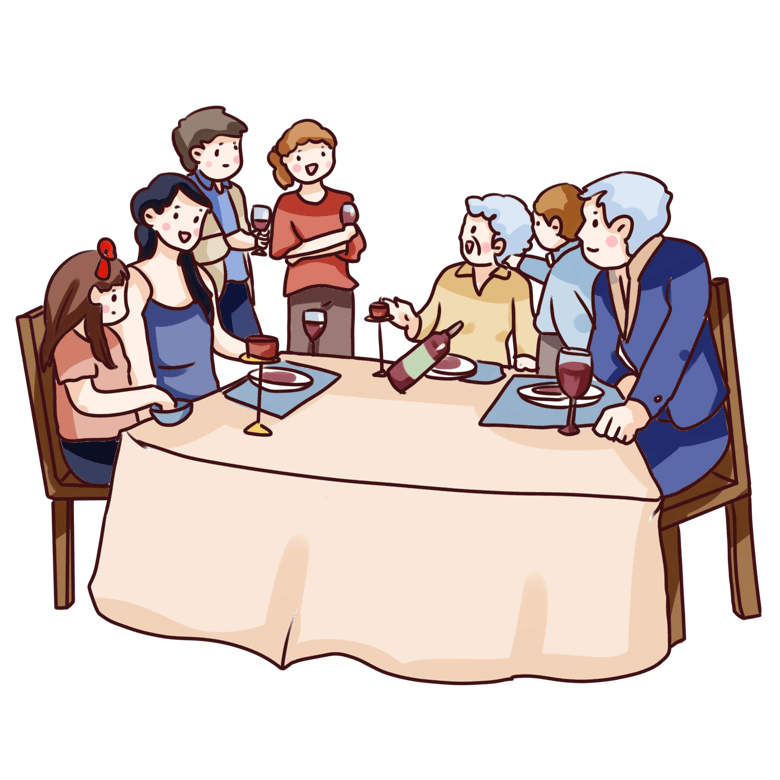 手绘卡通朋友聚会场景