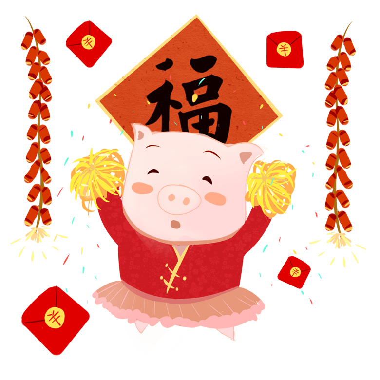 开心过新年 红色系 卡通免扣素材手绘卡通放鞭炮