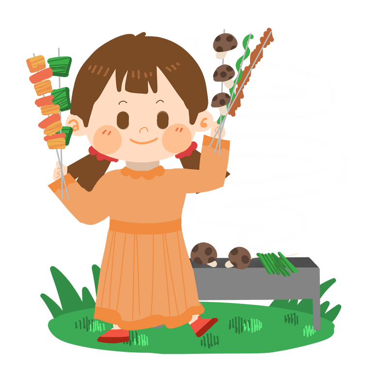 春天卡通女孩野外烧烤png素材