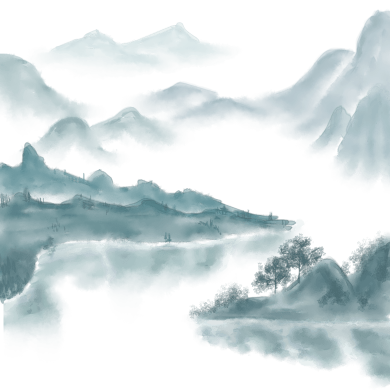 中国风山水水墨高山流水倒影