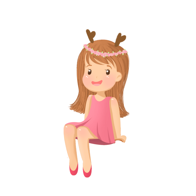 坐着的鹿角小女孩卡通png素材