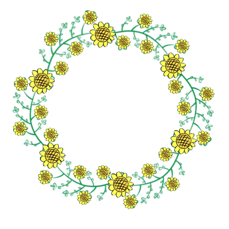 色向日葵手绘植物花草树木花环边框免抠素材模