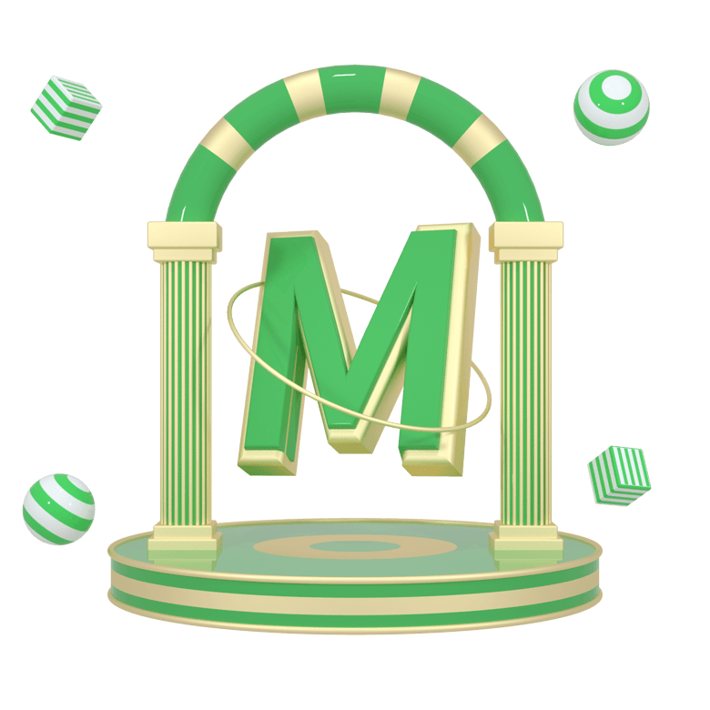 C4D绿金色大气质感舞台创意英文字母M模板免