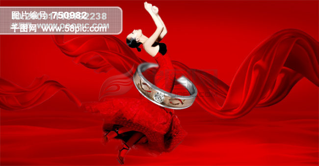 女性 红飘带 银手镯